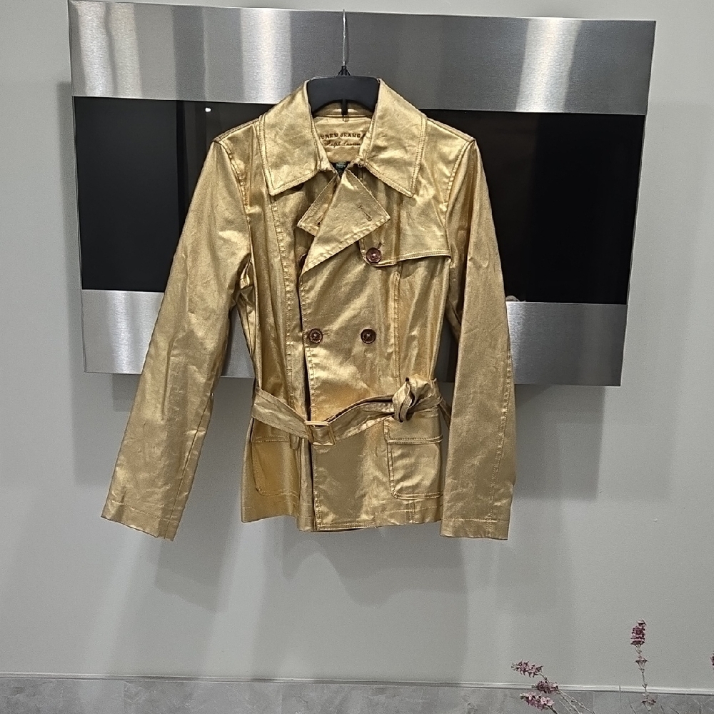 Lauren Ralph Lauren Gold Metallic Double-Breasted Trench